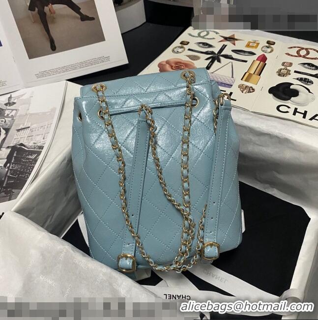 Famous Brand Chanel Crumpled Wax Calfskin Backpack AS1372 Blue 2021