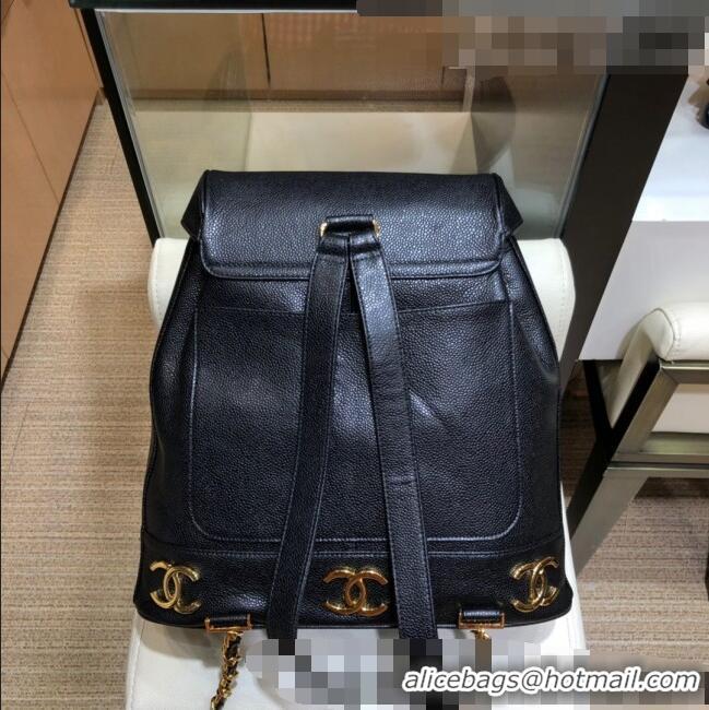 Inexpensive Chanel Vintage Grained Calfskin Backpack A06632 Black 2022