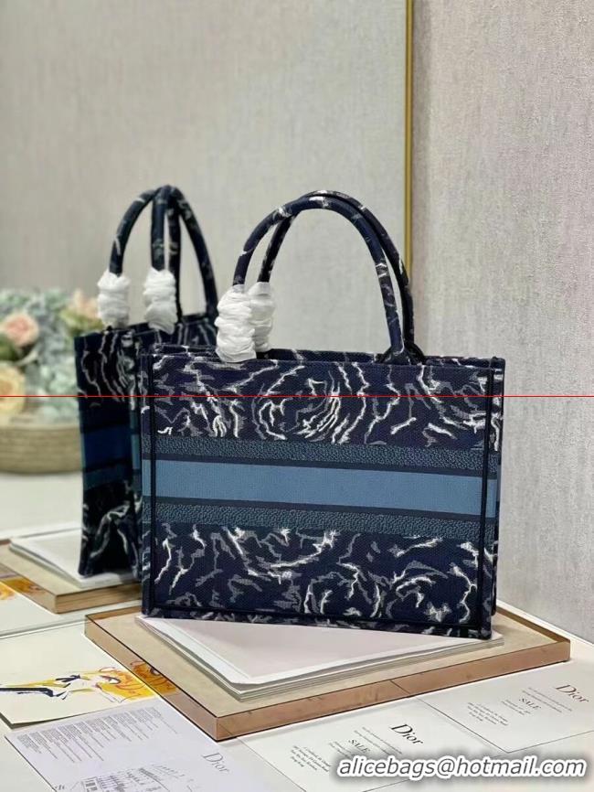 Hot Style SMALL DIOR BOOK TOTE Embroidery C1287-31 blue