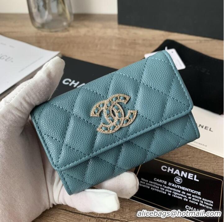 Well Crafted Chanel card holder Calfskin AP2735 blue