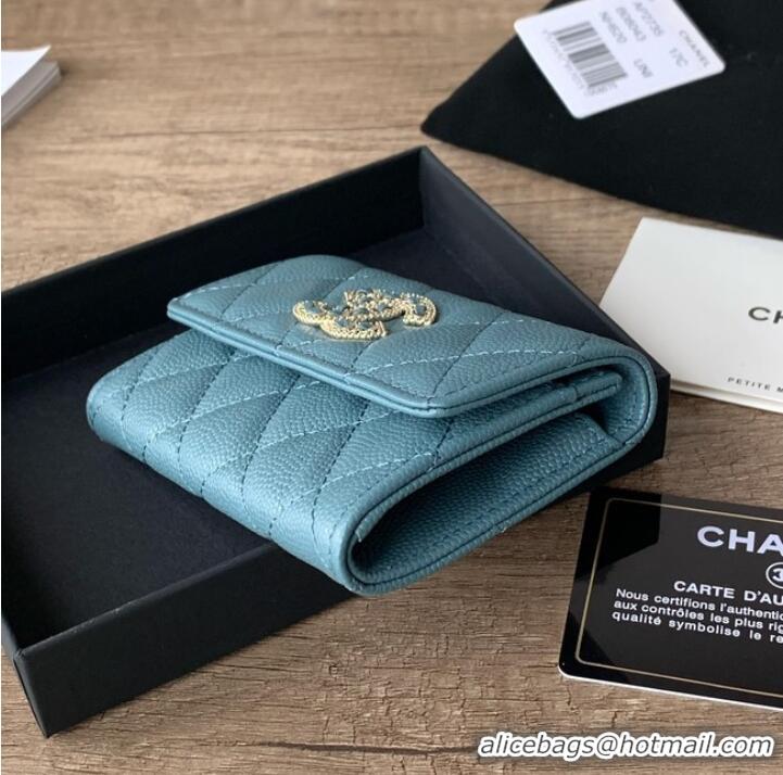 Well Crafted Chanel card holder Calfskin AP2735 blue