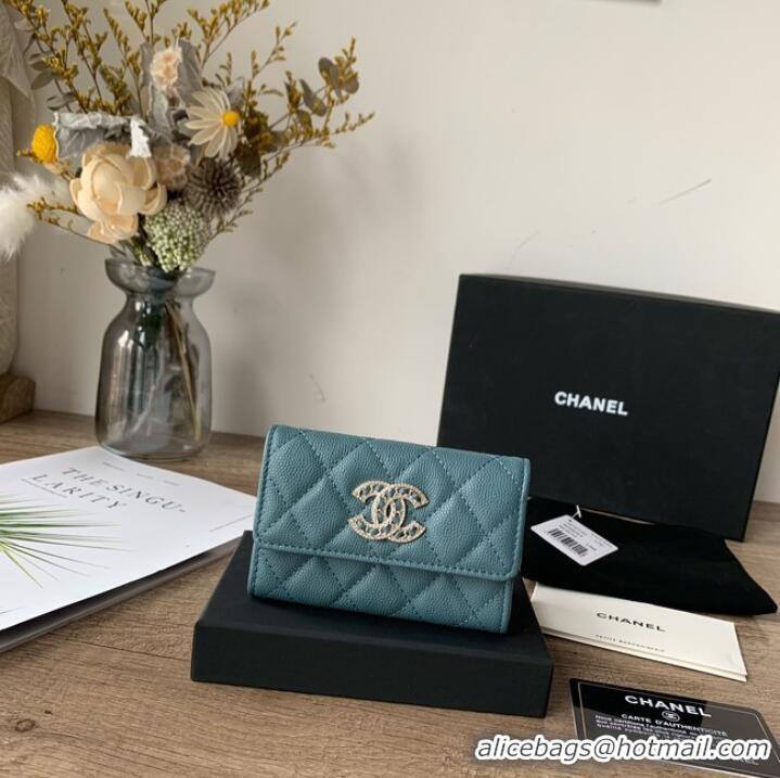 Well Crafted Chanel card holder Calfskin AP2735 blue