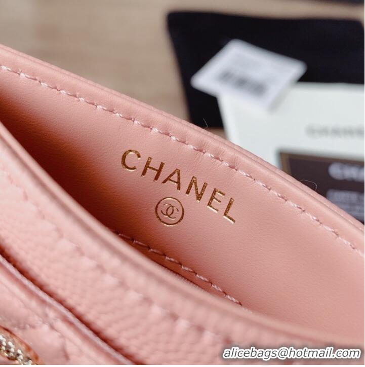 Good Quality Chanel card holder Calfskin AP2737 pink