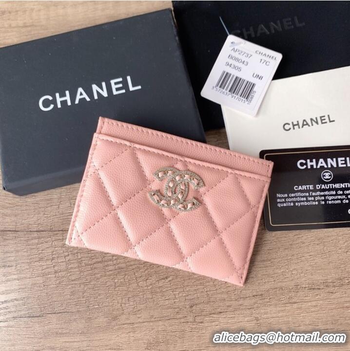 Good Quality Chanel card holder Calfskin AP2737 pink