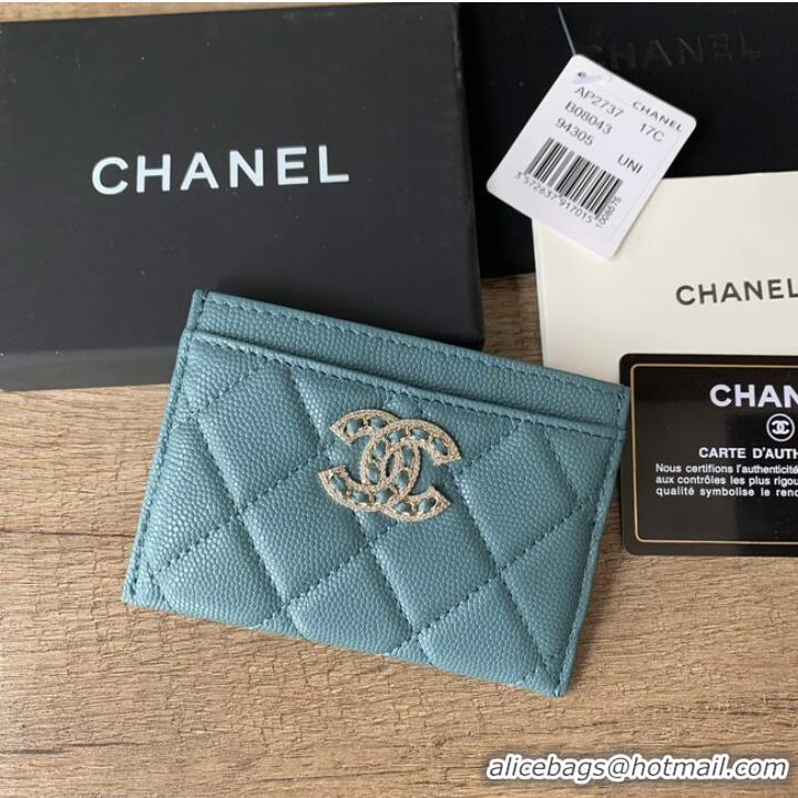 Luxury Classic Chanel card holder Calfskin AP2737 blue