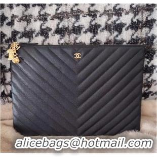 Traditional Specials Chanel Clutch Bag Black Caviar Leather 7012 Gold