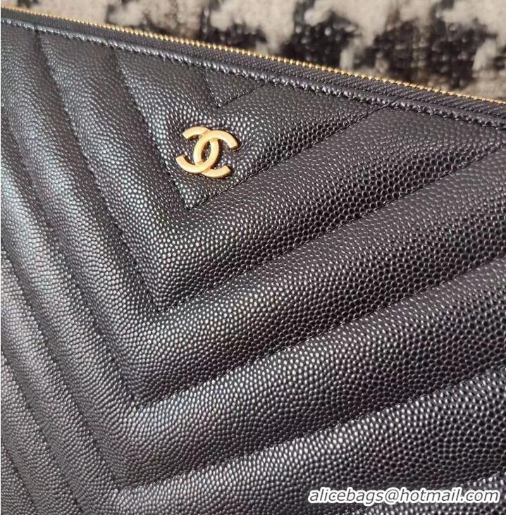 Traditional Specials Chanel Clutch Bag Black Caviar Leather 7012 Gold