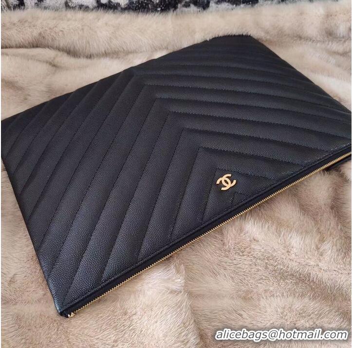 Traditional Specials Chanel Clutch Bag Black Caviar Leather 7012 Gold