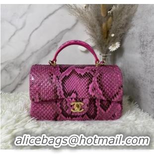 Famous Brand Chanel Snake skin mini flap bag with top handle AS2431 Fuchsia