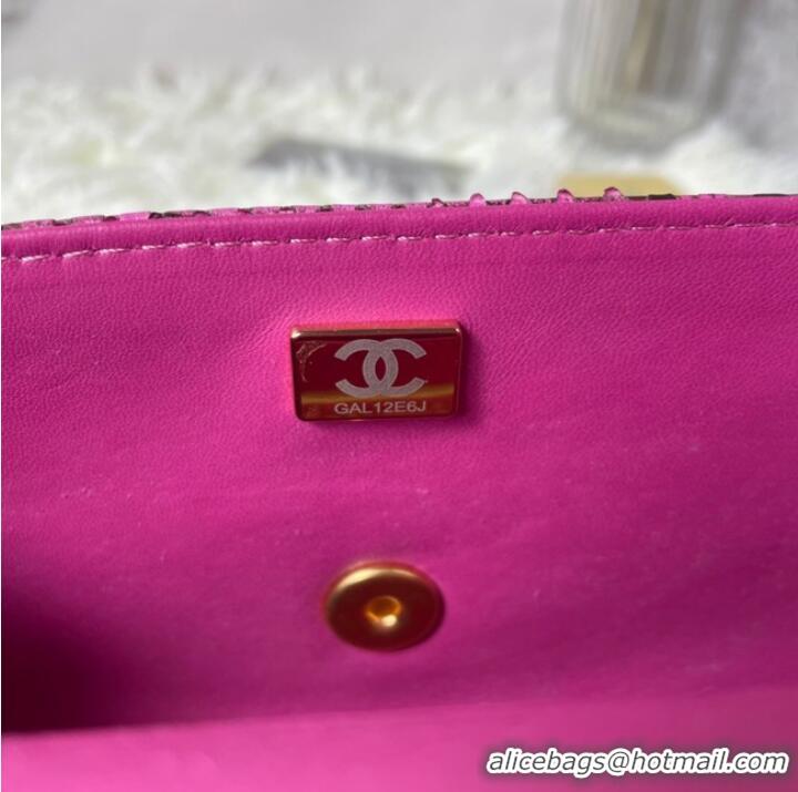 Famous Brand Chanel Snake skin mini flap bag with top handle AS2431 Fuchsia