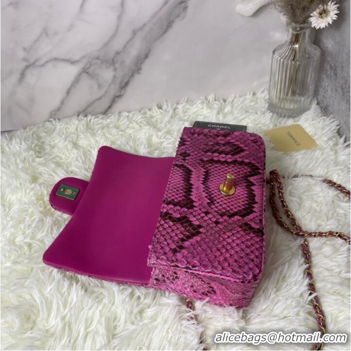 Famous Brand Chanel Snake skin mini flap bag with top handle AS2431 Fuchsia