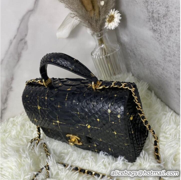 Shop Grade Chanel Snake skin mini flap bag with top handle AS2431 black