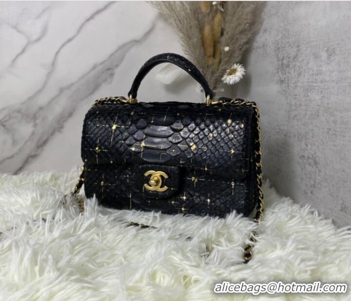 Shop Grade Chanel Snake skin mini flap bag with top handle AS2431 black