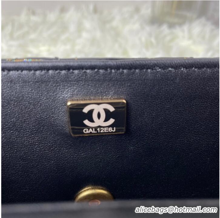 Shop Grade Chanel Snake skin mini flap bag with top handle AS2431 black