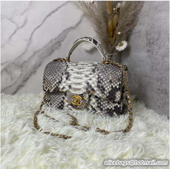 Top Grade Chanel Snake skin mini flap bag with top handle AS2431 gray