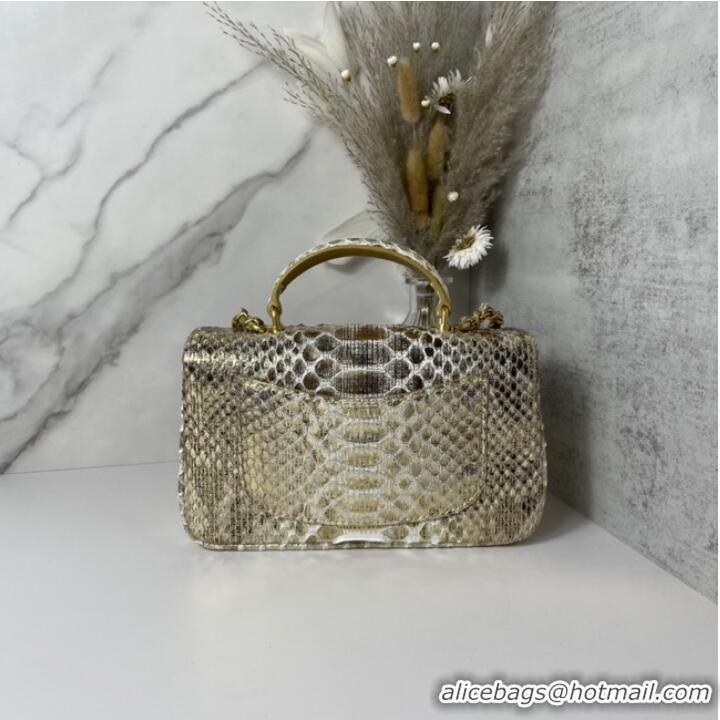 Modern Classic Chanel Snake skin mini flap bag with top handle AS2431 gold