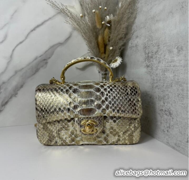 Modern Classic Chanel Snake skin mini flap bag with top handle AS2431 gold