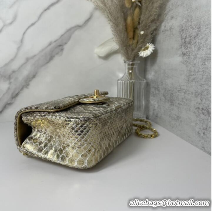 Modern Classic Chanel Snake skin mini flap bag with top handle AS2431 gold