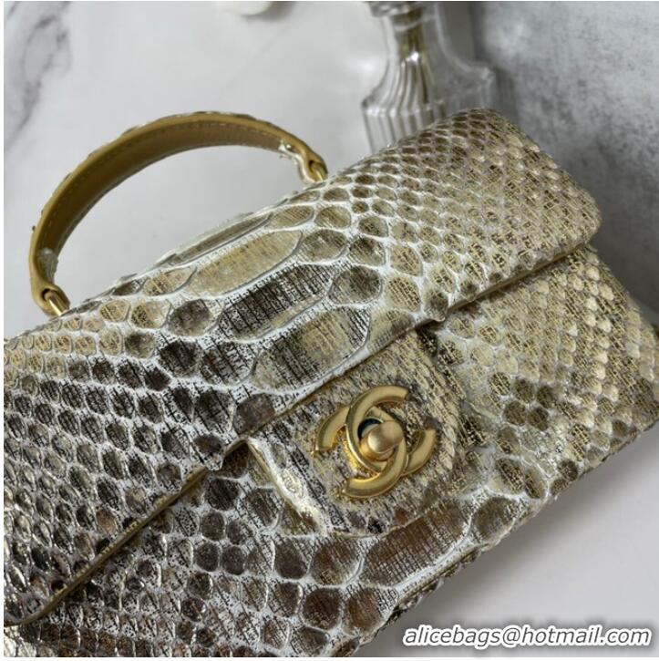 Modern Classic Chanel Snake skin mini flap bag with top handle AS2431 gold