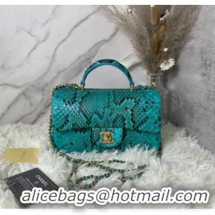 Cheapest Chanel Snake skin mini flap bag with top handle AS2431 blue