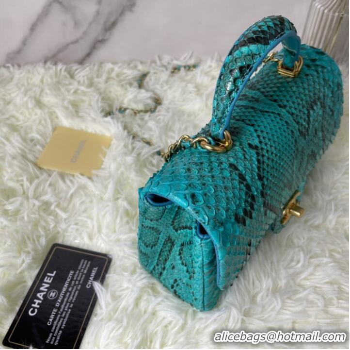 Cheapest Chanel Snake skin mini flap bag with top handle AS2431 blue