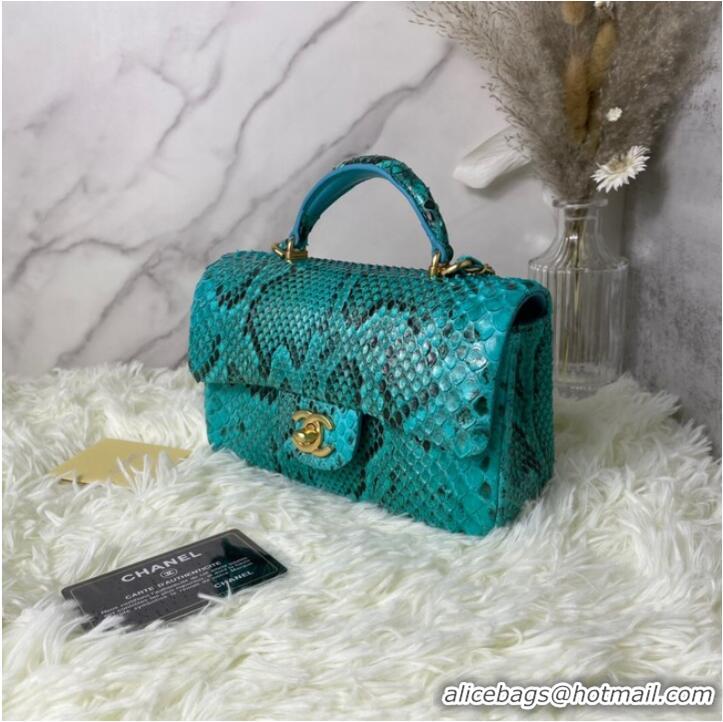 Cheapest Chanel Snake skin mini flap bag with top handle AS2431 blue