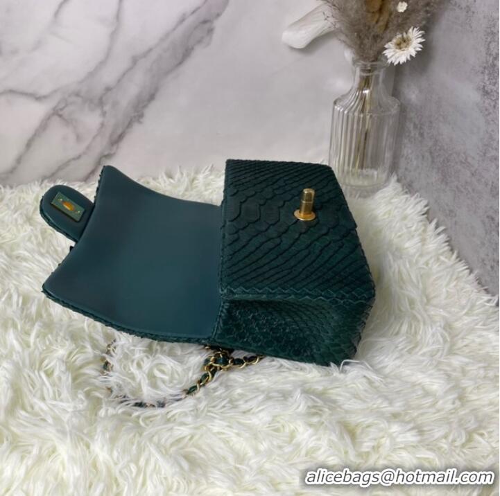 Buy Fashionable Chanel Snake skin mini flap bag with top handle AS2431 blackish green