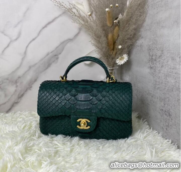 Buy Fashionable Chanel Snake skin mini flap bag with top handle AS2431 blackish green