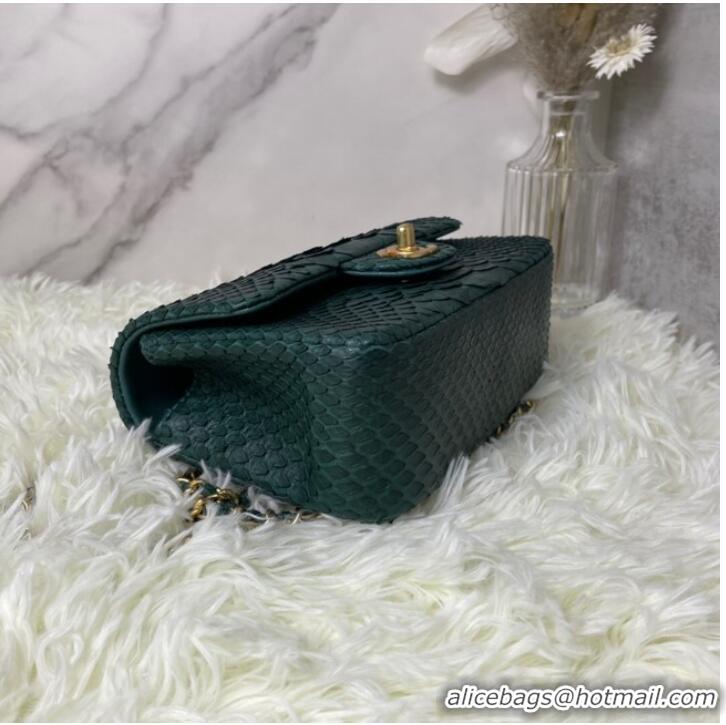 Buy Fashionable Chanel Snake skin mini flap bag with top handle AS2431 blackish green