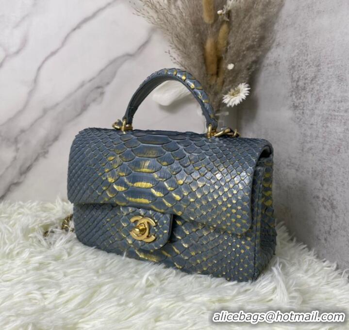 Well Crafted Chanel Snake skin mini flap bag with top handle AS2431 dark gray