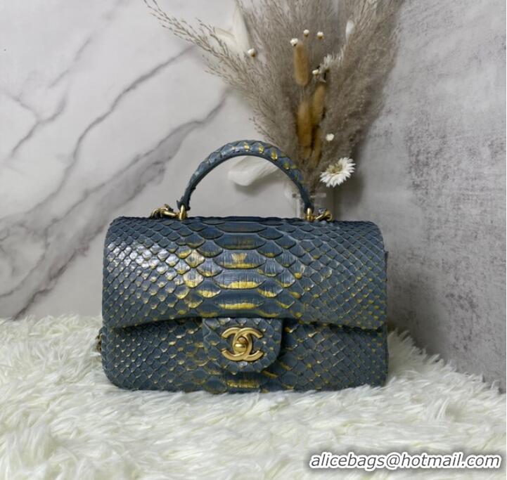 Well Crafted Chanel Snake skin mini flap bag with top handle AS2431 dark gray