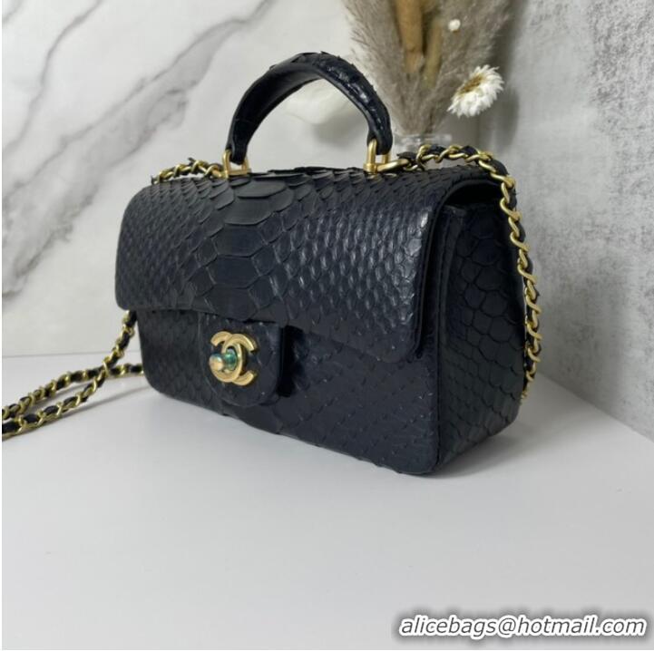 Reasonable Price Chanel Snake skin mini flap bag with top handle AB2431 black