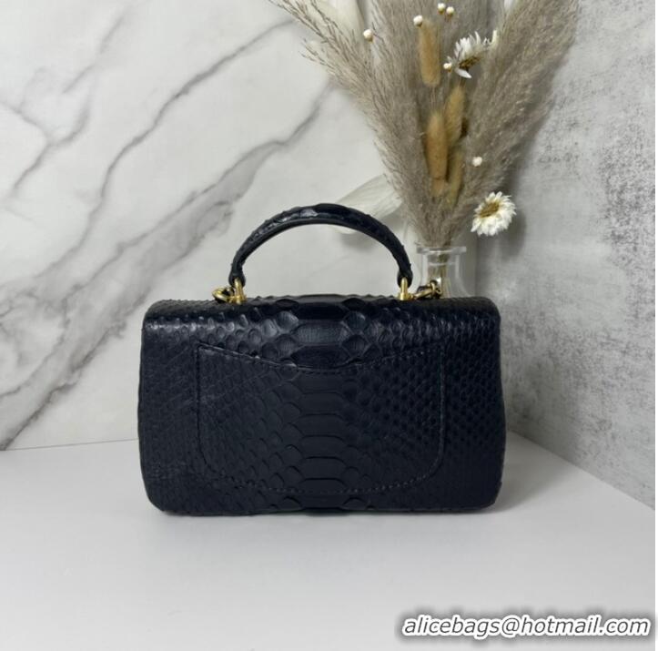 Reasonable Price Chanel Snake skin mini flap bag with top handle AB2431 black