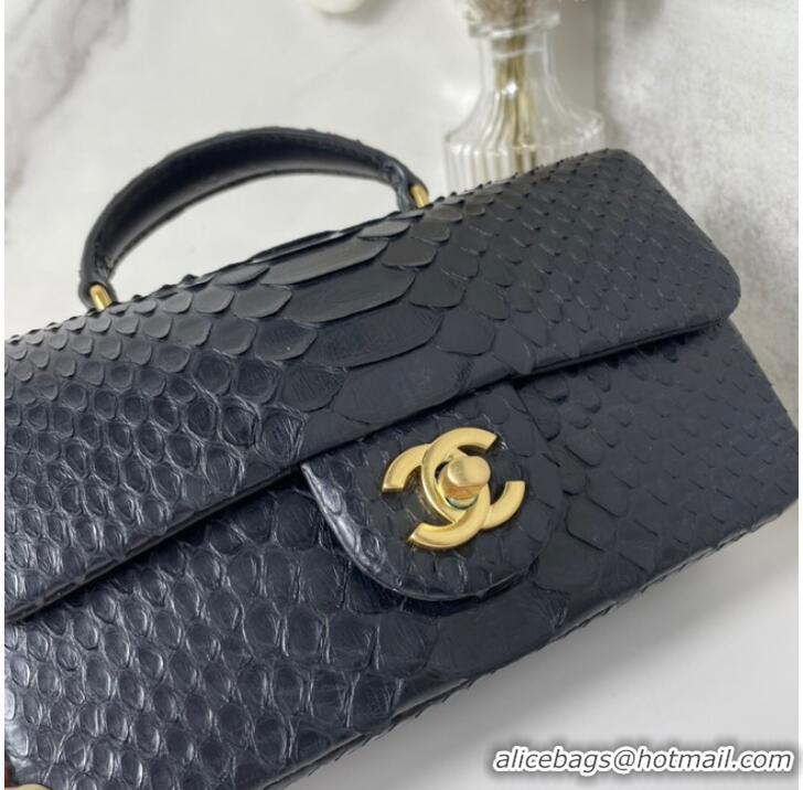 Reasonable Price Chanel Snake skin mini flap bag with top handle AB2431 black