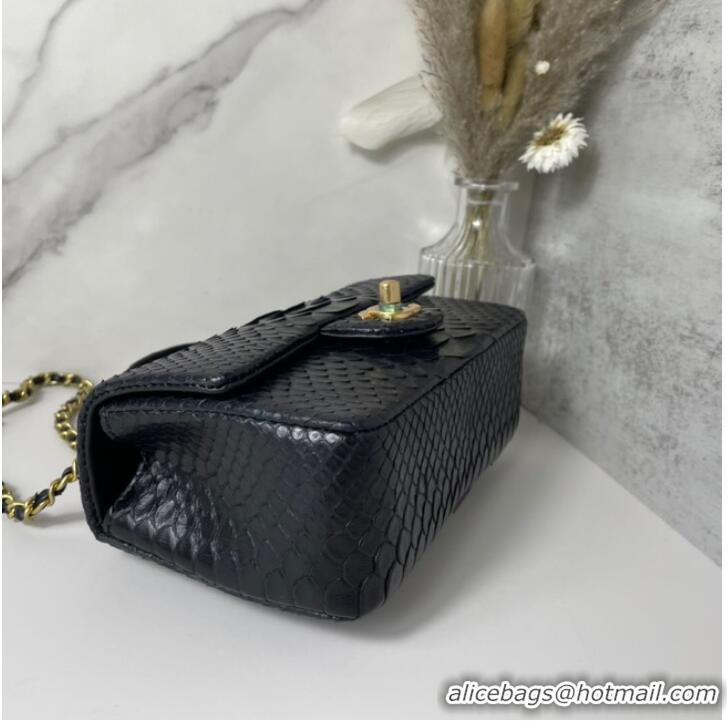 Reasonable Price Chanel Snake skin mini flap bag with top handle AB2431 black