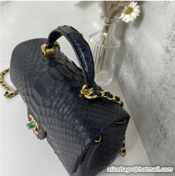 Reasonable Price Chanel Snake skin mini flap bag with top handle AB2431 black