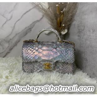 Spot Bulk Chanel Snake skin mini flap bag with top handle AS2431 silver