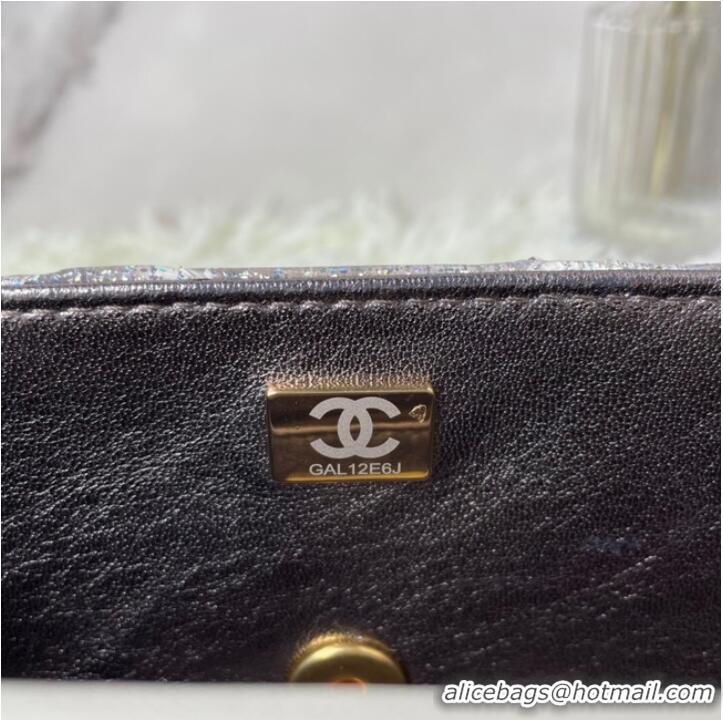 Spot Bulk Chanel Snake skin mini flap bag with top handle AS2431 silver