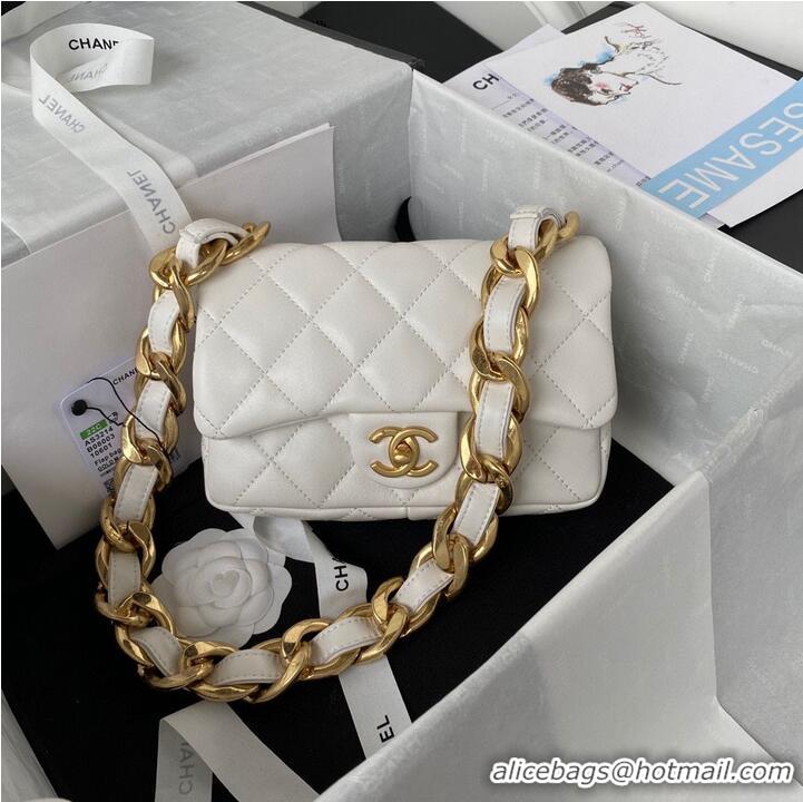 Grade Chanel 2022SS Small Flap Bag Lambskin & Gold-Tone Metal AS3214 White