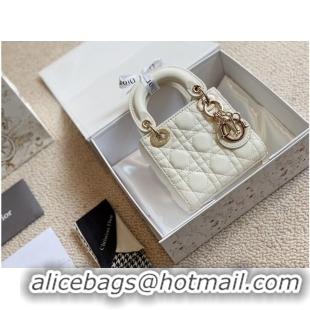 Grade Quality MICRO DIORAMOUR LADY DIOR BAG S08568 White & Gold-Tone Metal