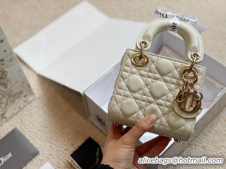 Grade Quality MICRO DIORAMOUR LADY DIOR BAG S08568 White & Gold-Tone Metal