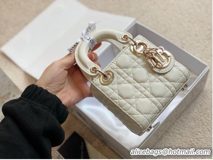 Grade Quality MICRO DIORAMOUR LADY DIOR BAG S08568 White & Gold-Tone Metal