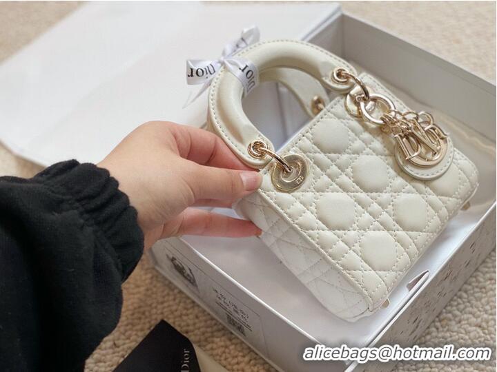 Grade Quality MICRO DIORAMOUR LADY DIOR BAG S08568 White & Gold-Tone Metal