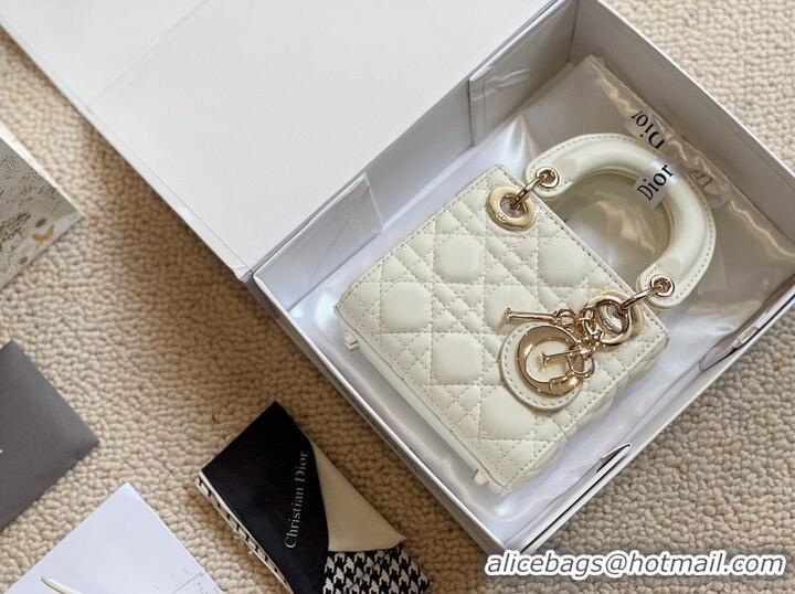 Grade Quality MICRO DIORAMOUR LADY DIOR BAG S08568 White & Gold-Tone Metal