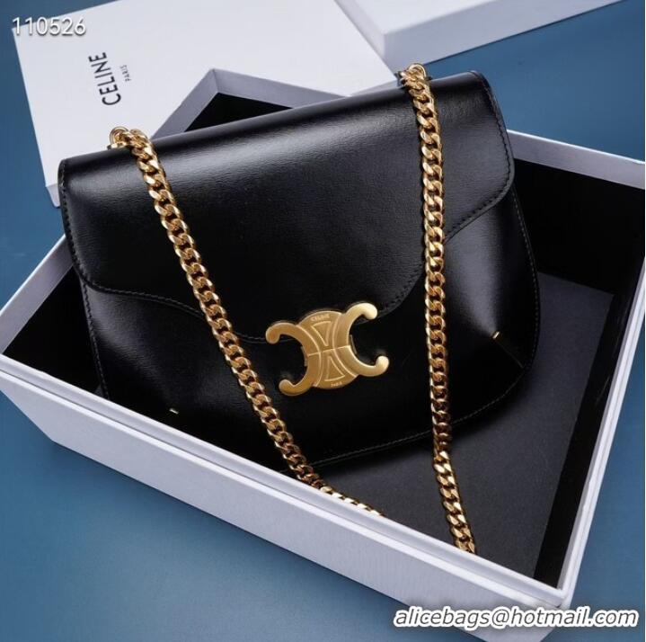 Good Quality Celine CHAIN BESACE TRIOMPHE IN SHINY CALFSKIN 199273 BLACK