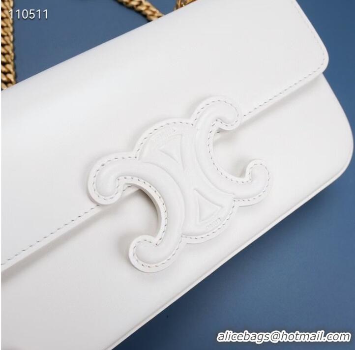 Popular Style Celine CHAIN SHOULDER BAG TRIOMPHE IN SHINY CALFSKIN 199243 WHITE