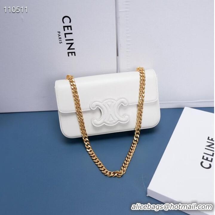 Popular Style Celine CHAIN SHOULDER BAG TRIOMPHE IN SHINY CALFSKIN 199243 WHITE