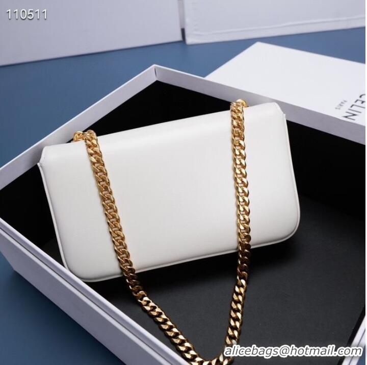 Popular Style Celine CHAIN SHOULDER BAG TRIOMPHE IN SHINY CALFSKIN 199243 WHITE