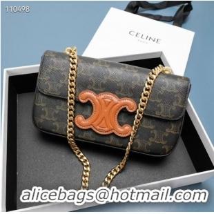 Top Quality Celine CHAIN SHOULDER BAG TRIOMPHE IN TRIOMPHE CANVAS AND CALFKSIN 199243 BROWN