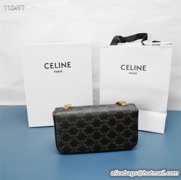 Top Quality Celine CHAIN SHOULDER BAG TRIOMPHE IN TRIOMPHE CANVAS AND CALFKSIN 199243 BROWN